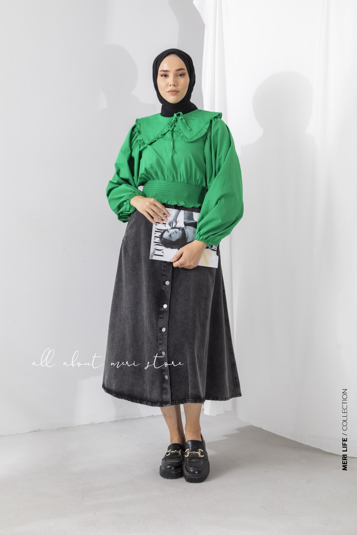 Nina Bebe Yakalı Zümrüt Yeşili Bluz